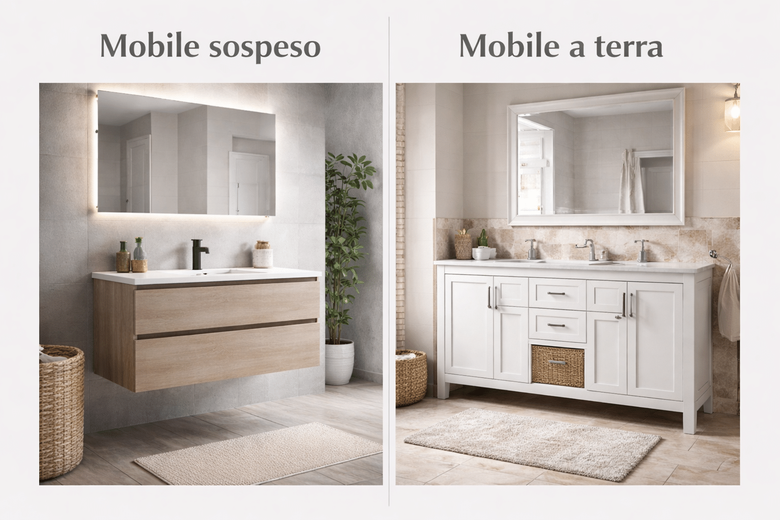 Mobili bagno sospesi o a terra: quale scegliere
